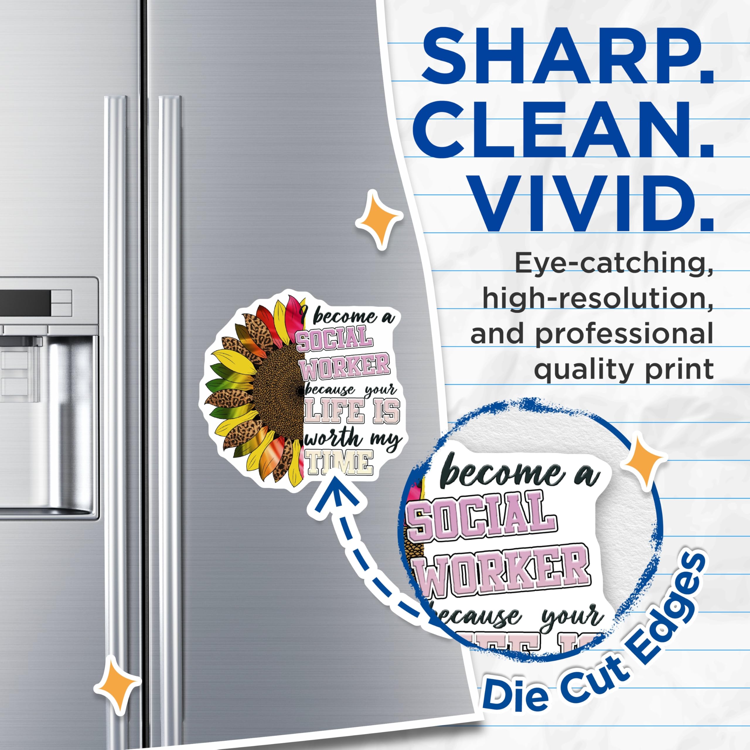 (2 Pack) Social Worker Magnets - Sunflower Design - Appreciation Decor - 5" On Longest Side - Premium Magnet - for Cars, Refrigerators, Toolboxes, Lockers - Made in USA - MAG16151