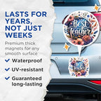 (2 Pack) Best Teacher Magnets - Floral Design - Teacher Appreciation - School - Great for Classroom - Inspirational Magnets - 5" On Longest Side - for Cars, Fridges, Toolboxes - Made in USA - MAG4414