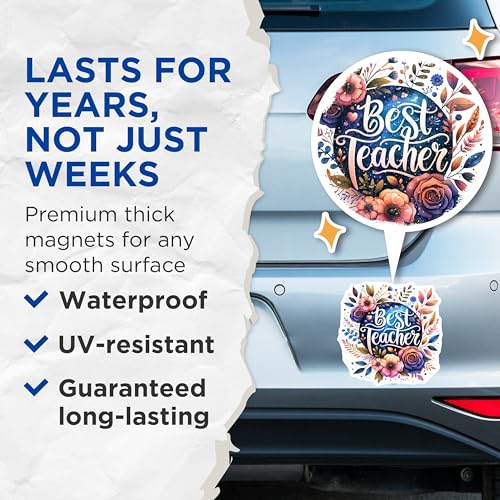 (2 Pack) Best Teacher Magnets - Floral Design - Teacher Appreciation - School - Great for Classroom - Inspirational Magnets - 5" On Longest Side - for Cars, Fridges, Toolboxes - Made in USA - MAG4414