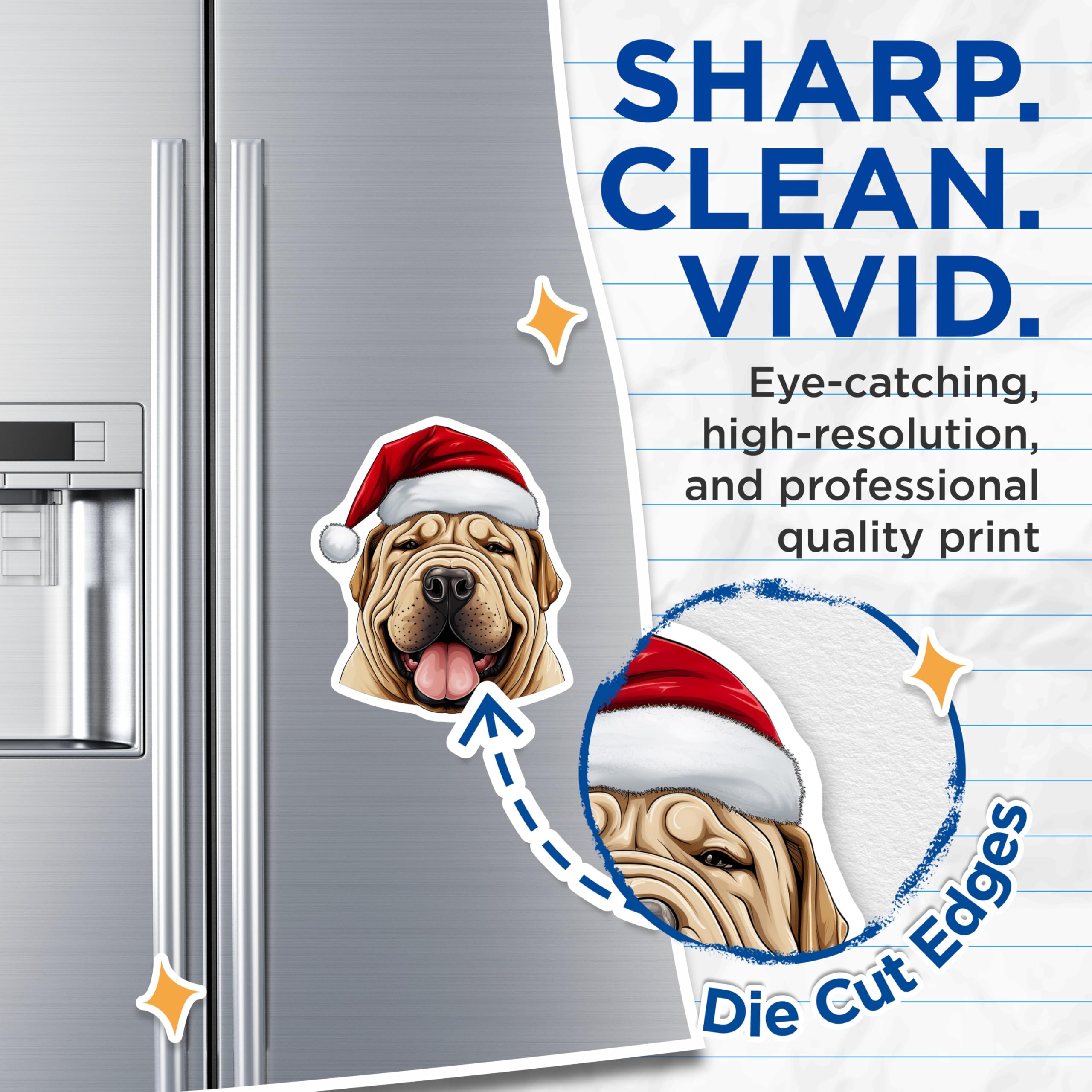 (2 Pack) Shar Pei Santa Hat Christmas Dog Magnets - Holiday Pet Refrigerator Accent - Animal Lover Home Decoration - 5 Inches On Longest Side - Thick Durable Magnet - Made in USA - MAG24460