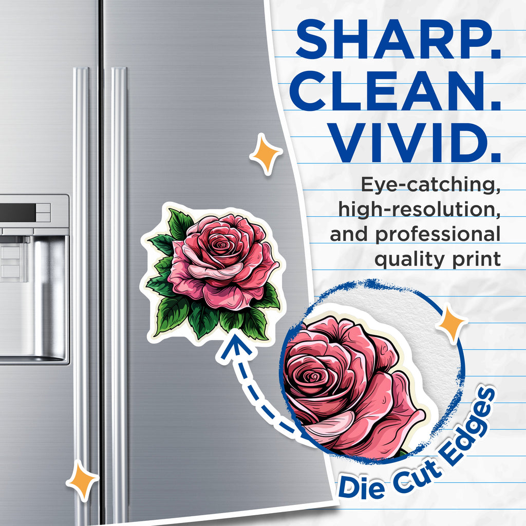 (2 Pack) Pink Rose Magnets - Floral Fridge Decor - Botanical Kitchen Art - 5 Inches On Longest Side - Thick Durable Magnet - Made in USA - MAG37844