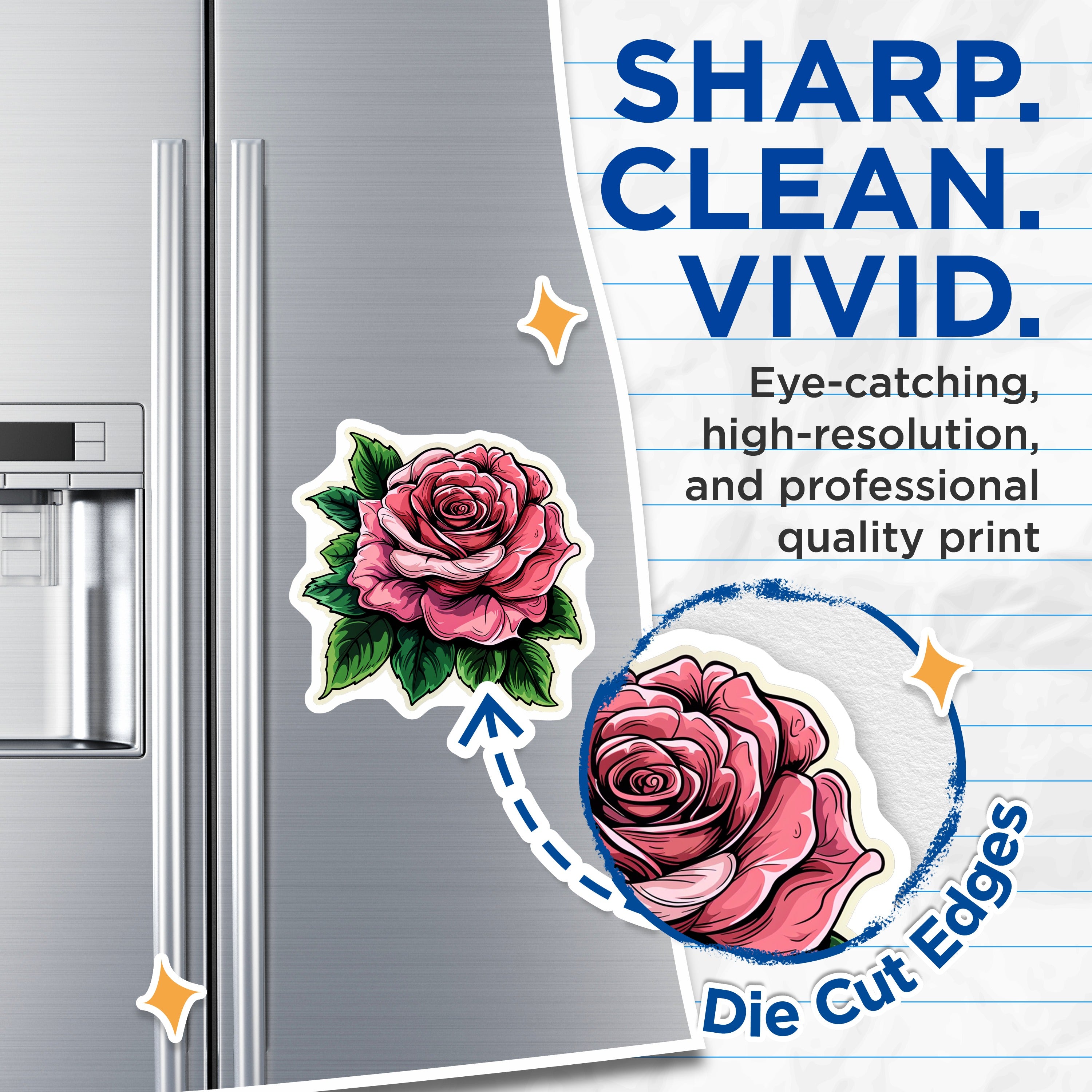 (2 Pack) Pink Rose Magnets - Floral Fridge Decor - Botanical Kitchen Art - 5 Inches On Longest Side - Thick Durable Magnet - Made in USA - MAG37844
