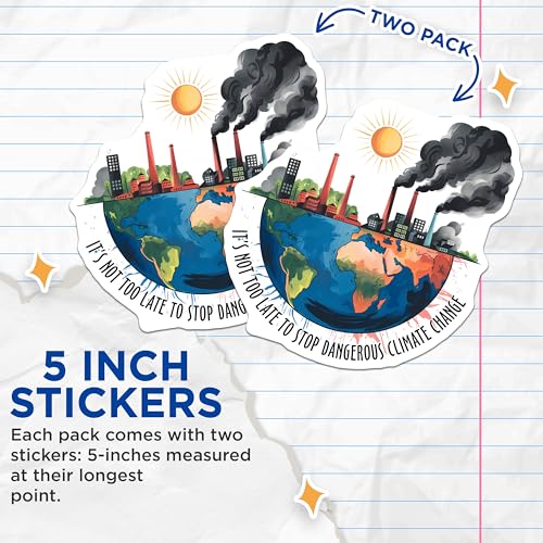 (2 Pack) Climate Change Awareness Stickers - Environmental - Save The Earth Decals - 5" On Longest Side - Sticks to Smooth Flat Surfaces - Made in USA - BMCS7687