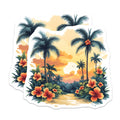 (2 Pack) Tropical Sunset Beach Magnets - Hawaiian Palm Tree Decor - Summer Vacation Souvenir Fridge Locker - 5 Inches On Longest Side - Thick Durable Magnet - Made in USA - MAG25436