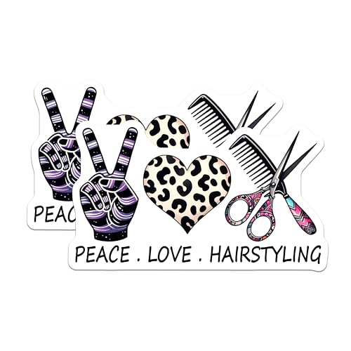 (2 Pack) Peace Love Hairstyling Magnets - Hairdresser Decor - Beauty Salon Accessories - 5" On Longest Side - for Cars, Fridges, Toolboxes - Made in USA - MAG7571