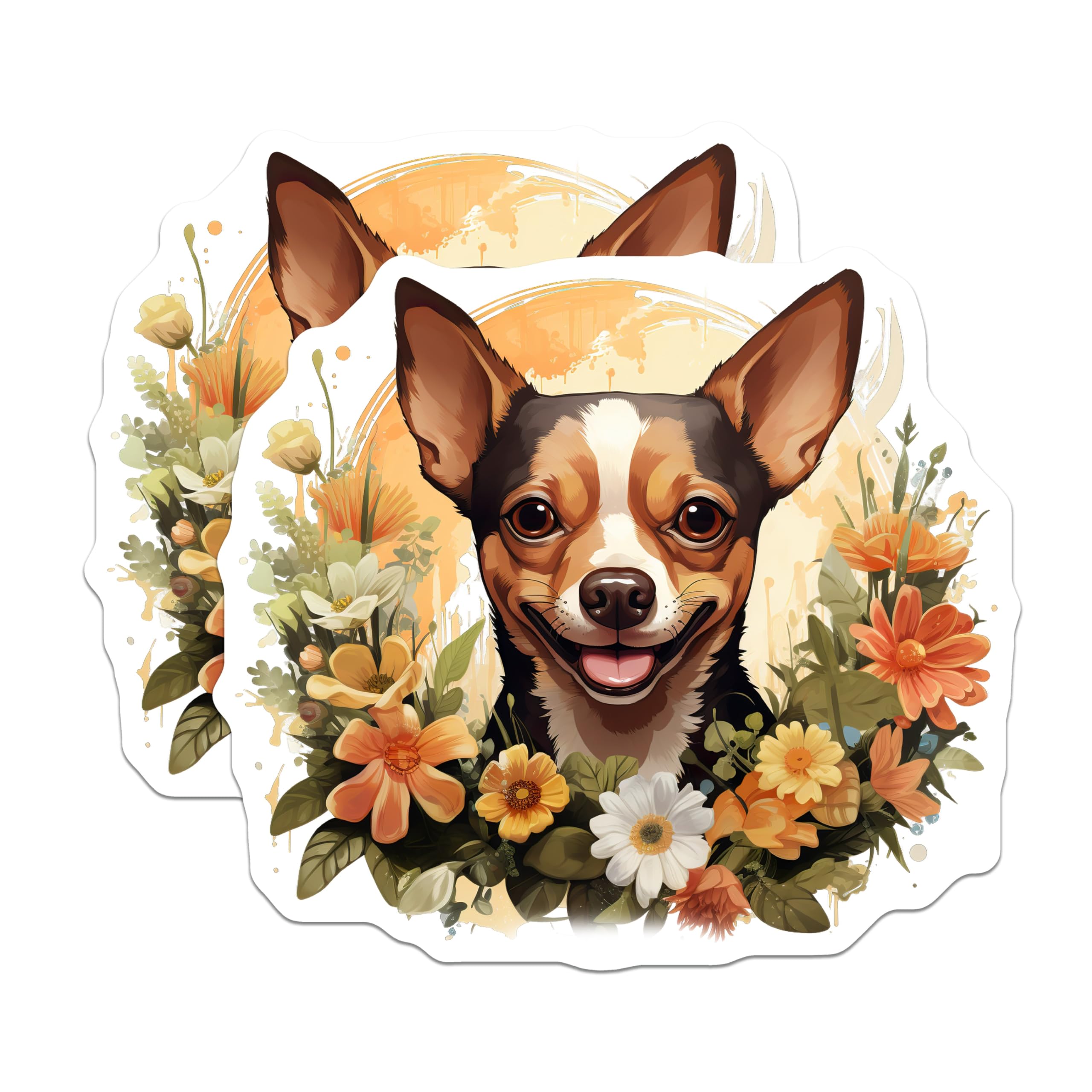 (2 Pack) Chihuahua Floral Magnets - Cute Dog Pet Mom Refrigerator Decor - Animal Lover Car Truck Locker Magnets - 5 Inches On Longest Side - Thick Durable Magnet - Made in USA - MAG29016