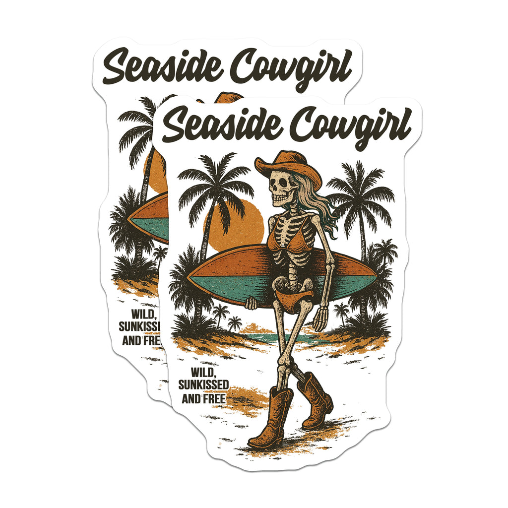 (2 Pack) Seaside Cowgirl Skeleton Magnets - Beach Cowgirl Decor - Retro Surf Magnet - Spooky Western Refrigerator - 5 Inches On Longest Side - Thick Durable Magnet - Made in USA - MAG39105