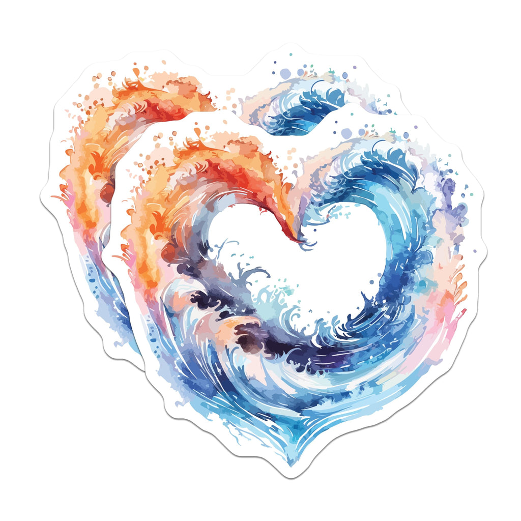 (2 Pack) Fire and Water Heart Magnets - Abstract Watercolor Waves - Passionate Love Art Decor - 5 Inches On Longest Side - Thick Durable Magnet - Made in USA - MAG19783