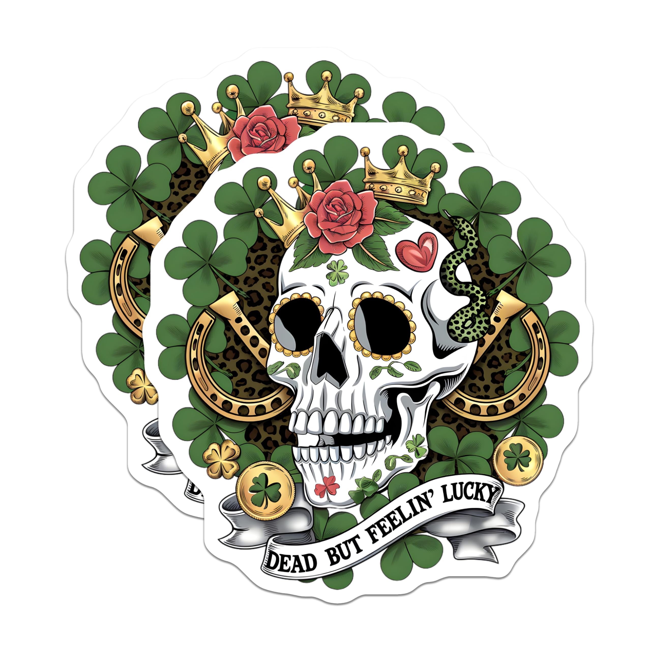 (2 Pack) Dead But Feelin Lucky Magnets - Skull ation - St Patricks Day - 5" On Longest Side - for Cars, Fridges, Toolboxes - Made in USA - MAG4394