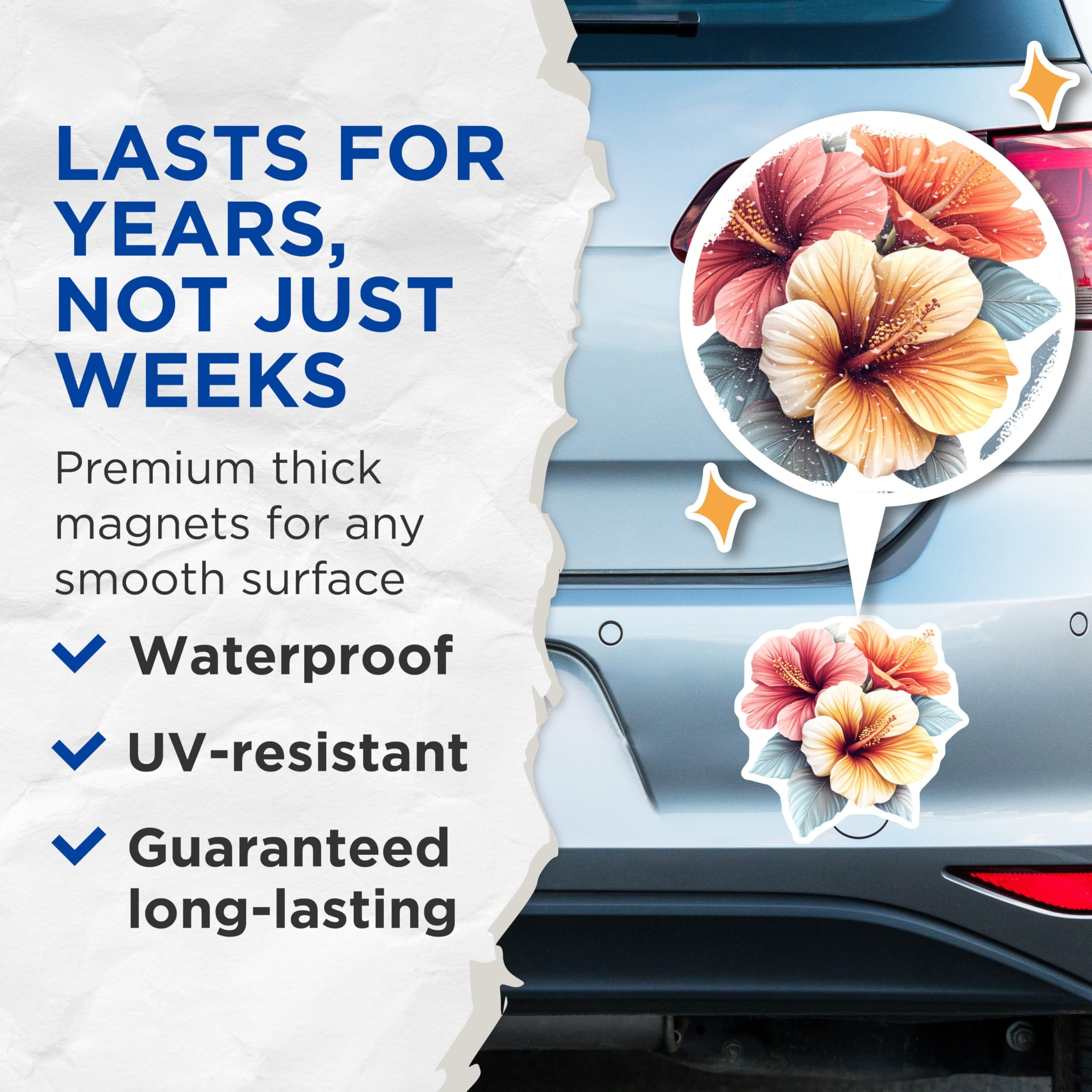 (2 Pack) Hibiscus Flower Magnets - Tropical Floral Decor - Summer Kitchen Fridge Locker Botanical Magnets - 5 Inches On Longest Side - Thick Durable Magnet - Made in USA - MAG23903