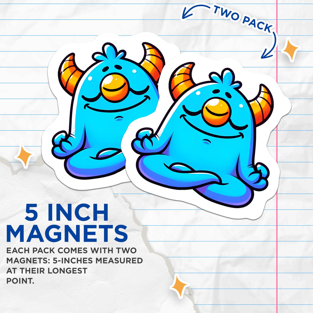 (2 Pack) Meditating Monster Magnets - Peaceful Creature Art - Zen Decor Accessory - 5 Inches On Longest Side - Thick Durable Magnet - Made in USA - MAG20882