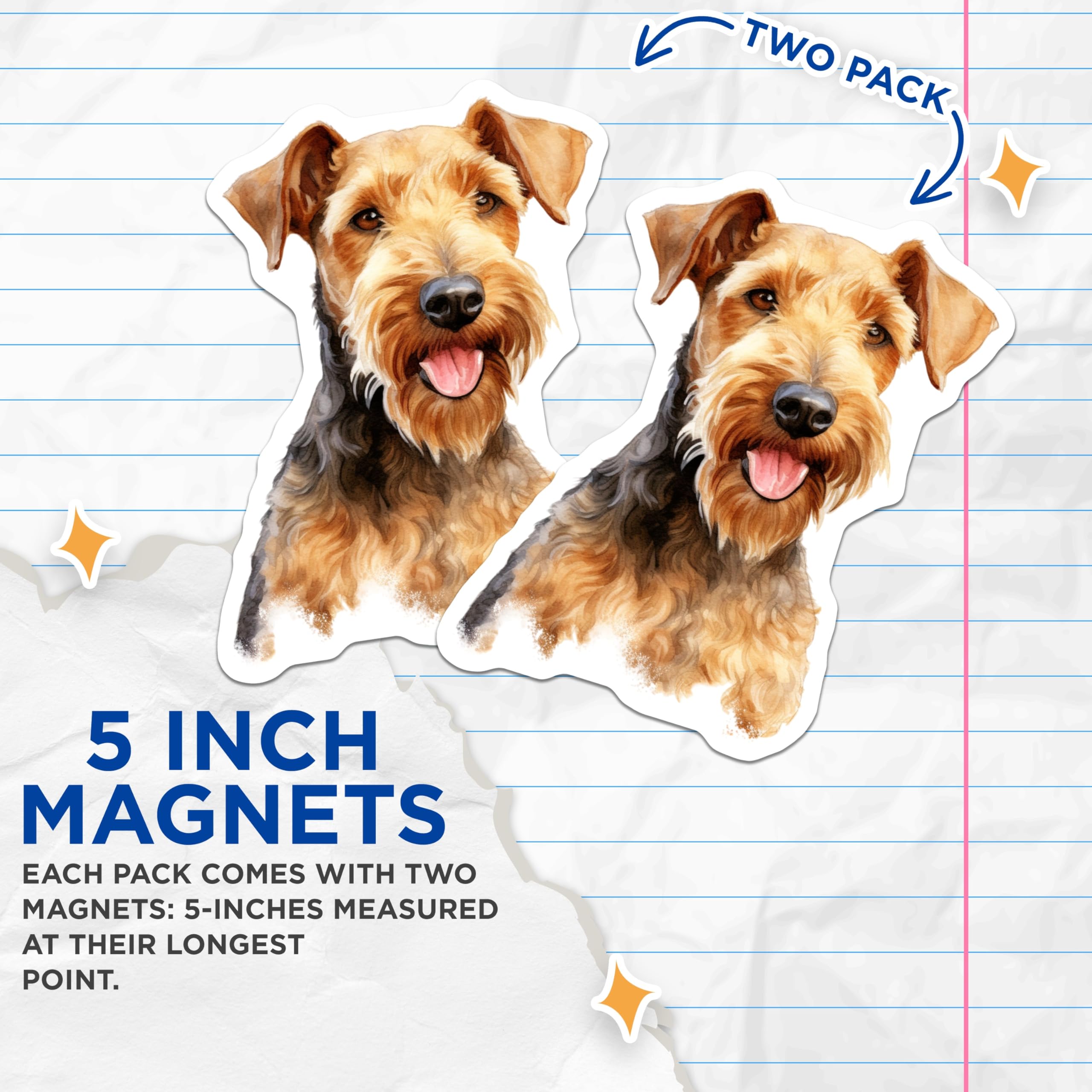 (2 Pack) Airedale Terrier Magnets - Dog Breed Art - Watercolor Pet Decor - Animal Lover Collectible - 5 Inches On Longest Side - Thick Durable Magnet - Made in USA - MAG23288