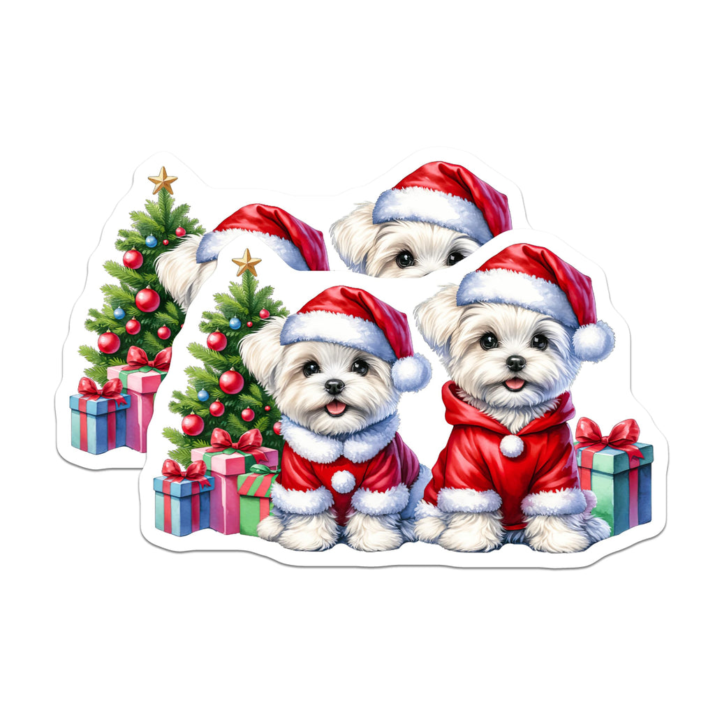 (2 Pack) Santa Puppies Magnets - Christmas Dog Holiday Decor - Cute Maltese Puppy Refrigerator - 5 Inches On Longest Side - Thick Durable Magnet - Made in USA - MAG29482