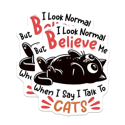 (2 Pack) Cats Believe Me Stickers - Funny Cat Meme - 5" On Longest Side - Sticks to Smooth Flat Surfaces - Made in USA - BMCS7374