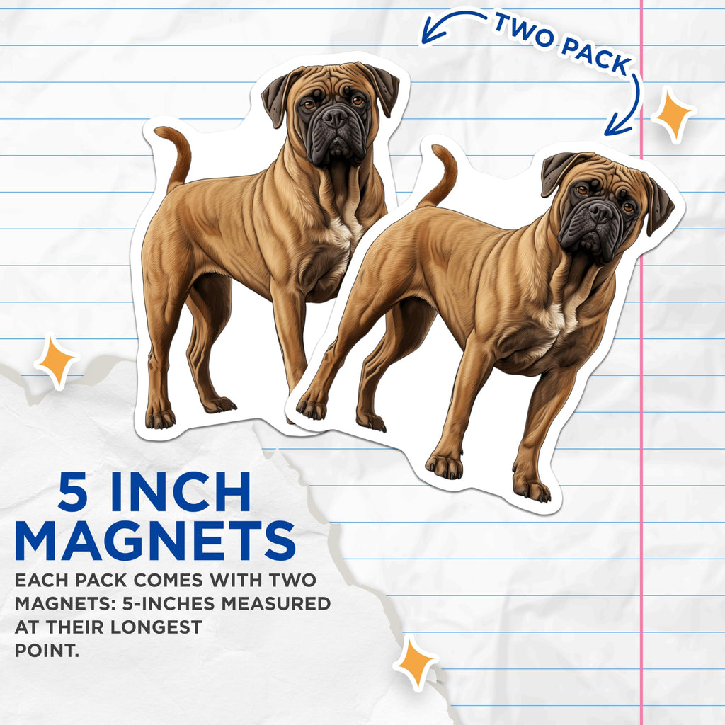 (2 Pack) Bullmastiff Dog Magnets - Breed Specific Art - Pet Lover Refrigerator Decor - Canine Home Accessory - 5 Inches On Longest Side - Thick Durable Magnet - Made in USA - MAG29274
