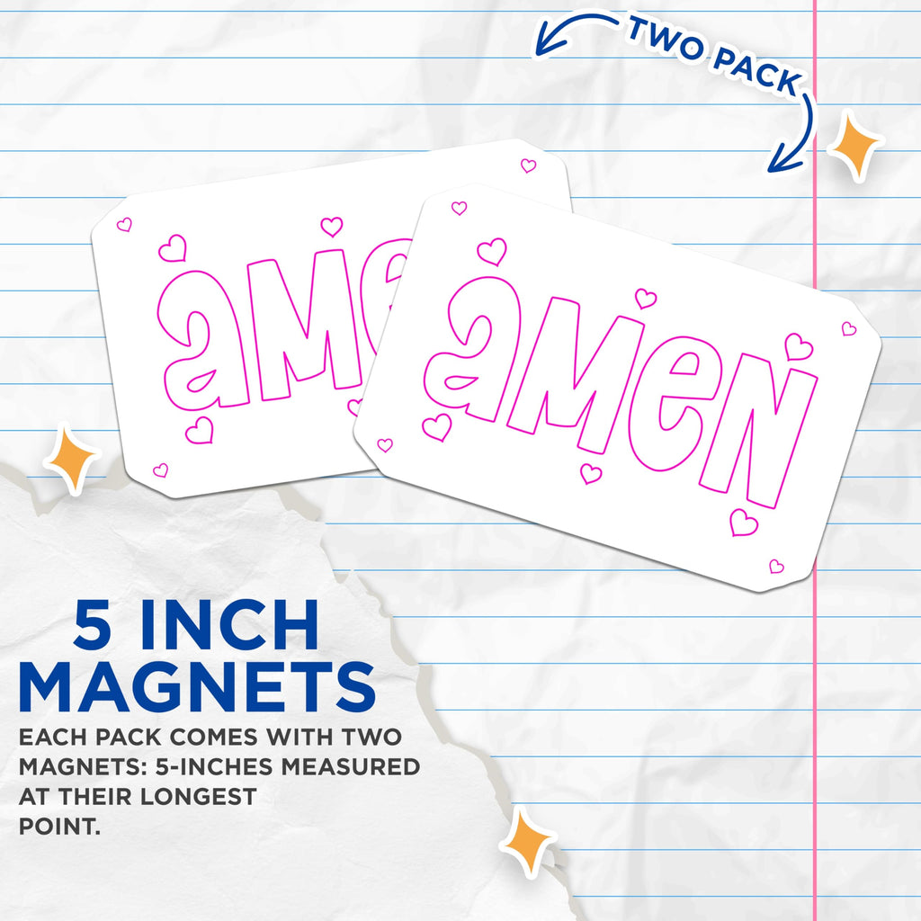 (2 Pack) Amen Magnets - Christian Faith Decor - Spiritual Refrigerator Accessory - 5 Inches On Longest Side - Thick Durable Magnet - Made in USA - MAG24203
