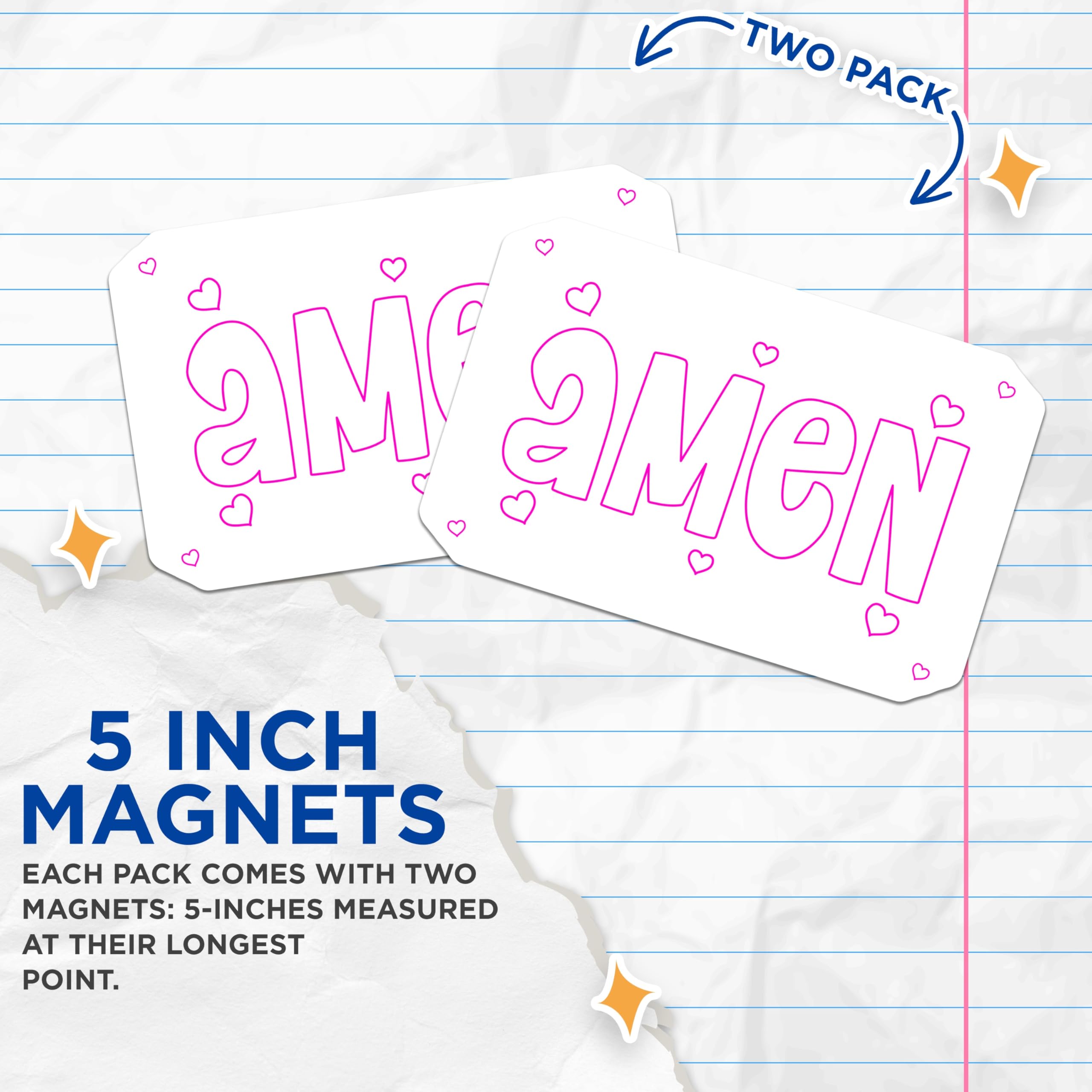 (2 Pack) Amen Magnets - Christian Faith Decor - Spiritual Refrigerator Accessory - 5 Inches On Longest Side - Thick Durable Magnet - Made in USA - MAG24203
