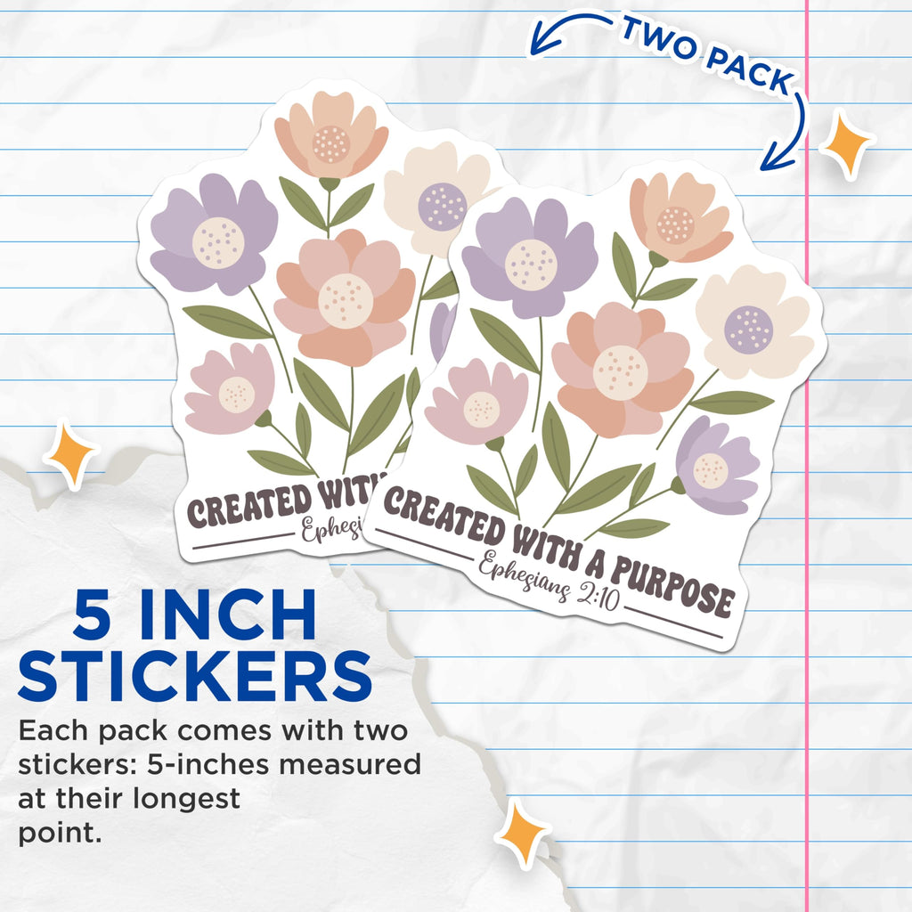 (2 Pack) Floral Verse Stickers - Religious Flower - Inspirational Sticker - Christian Decal- 5" On Longest Side - Sticks to Smooth Flat Surfaces - Made in USA - BMCS16710
