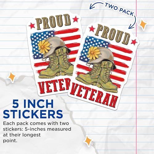 (2 Pack) Proud Veteran Stickers - American Flag - Military Boots - 5" On Longest Side - Sticks to Smooth Flat Surfaces - Made in USA - BMCS8358 - Daisy Flower