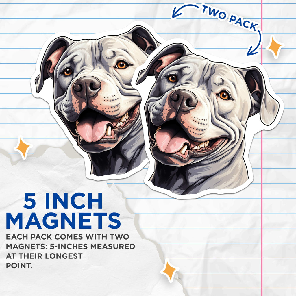 (2 Pack) Pit Bull Magnets - White Canine Lover - Smiling Bully Breed Art - 5 Inches On Longest Side - Thick Durable Magnet - Made in USA - MAG25682