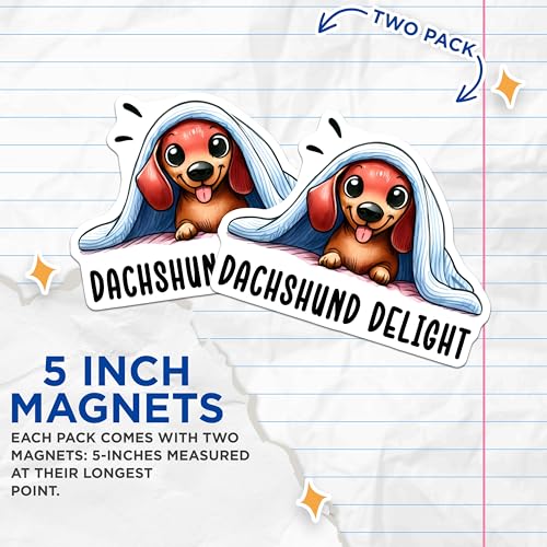 (2 Pack) Dachshund Delight Magnets - Cute Dog - Dachshund Puppy - Adorable Cartoon - Animal Lover - 5" On Longest Side - for Cars, Fridges, Toolboxes - Made in USA - MAG3623