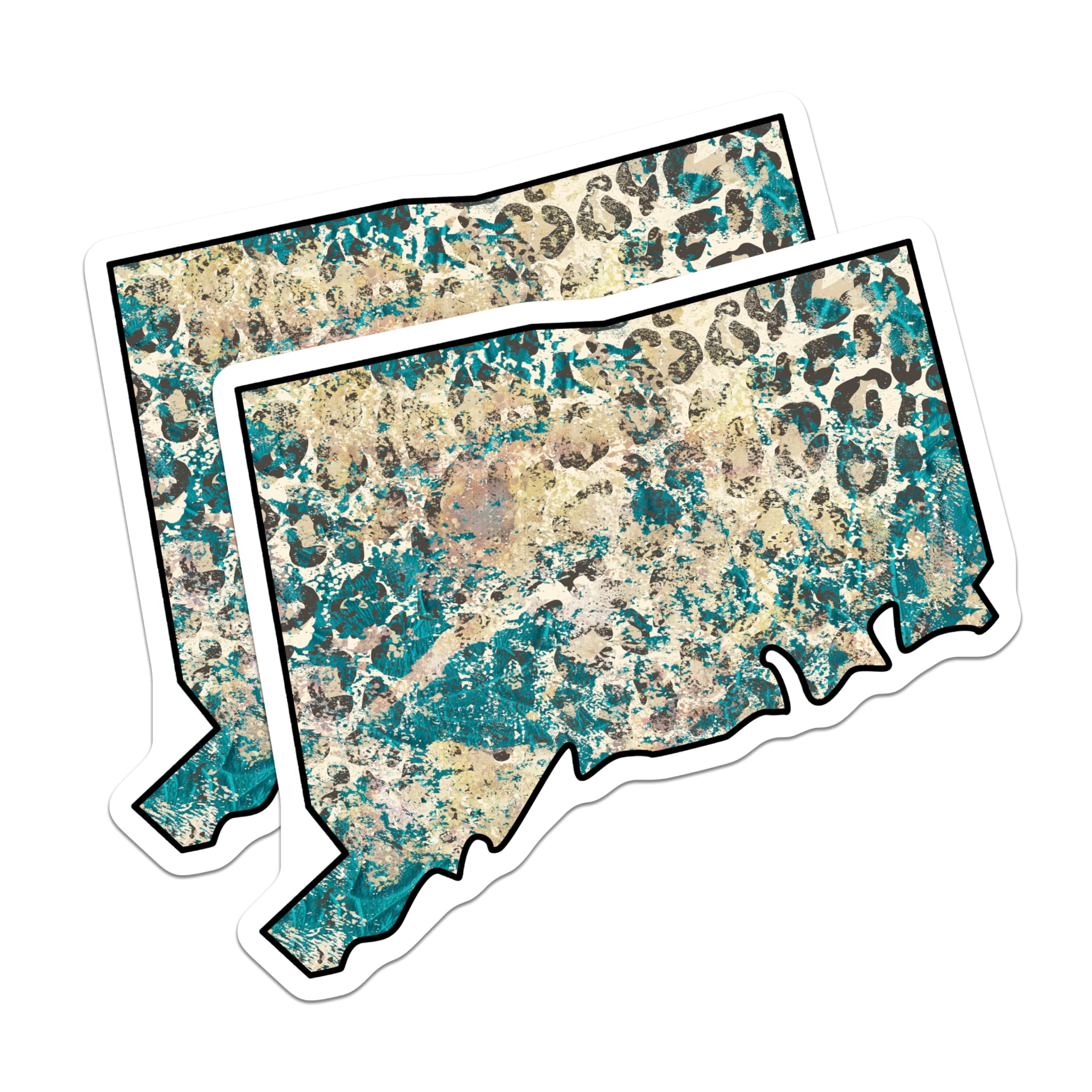 (2 Pack) Connecticut State Magnets - Leopard Print Teal Aesthetic - CT Souvenir Grunge Decor - 5 Inches On Longest Side - Thick Durable Magnet - Made in USA - MAG19223