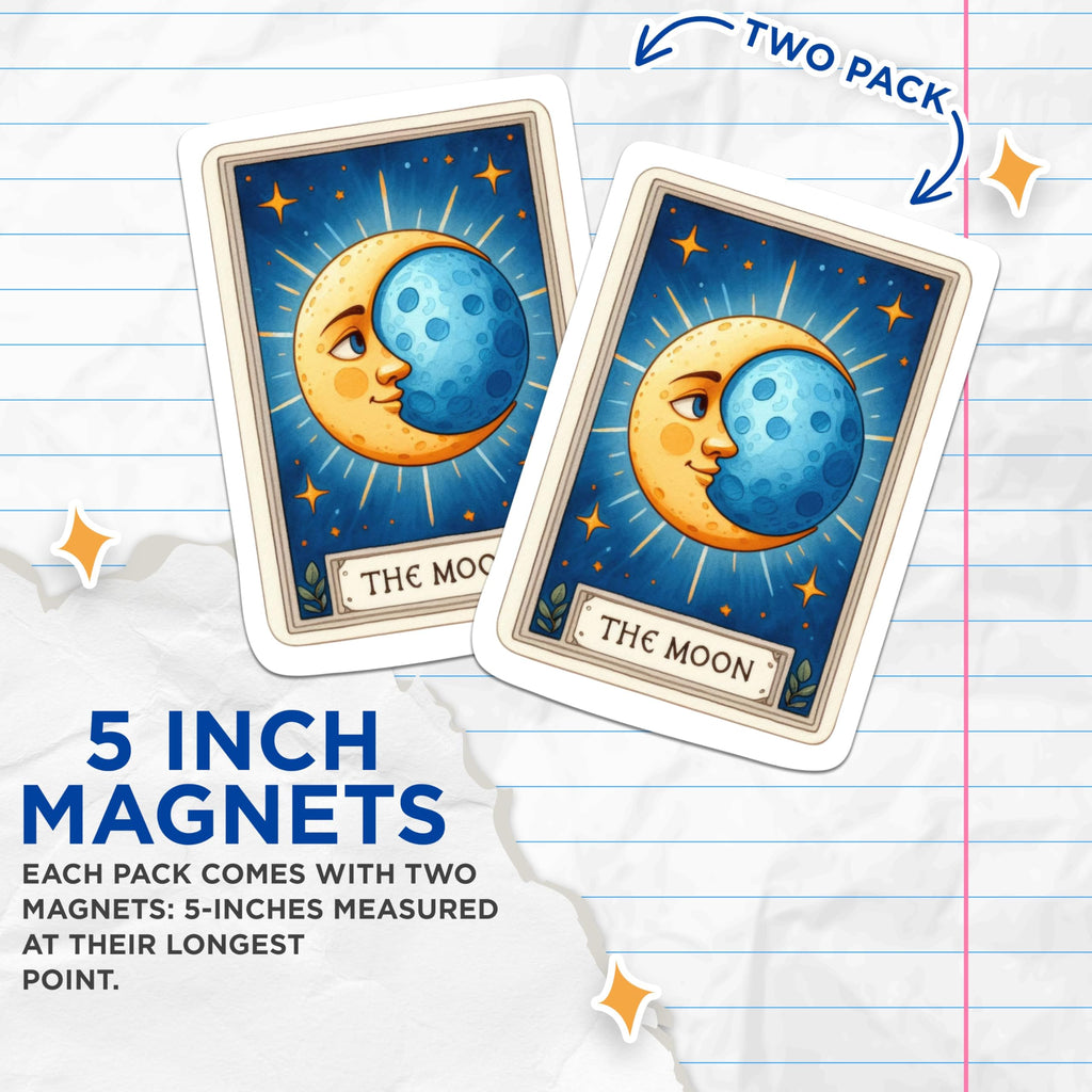 (2 Packs) The Moon Tarot Card Magnets - Mystical Metaphysical Spiritual Magnets - 5 Inches On Longest Side - Premium Magnet - for Fridges, Toolboxes, Cars - Made in USA - MAG2256