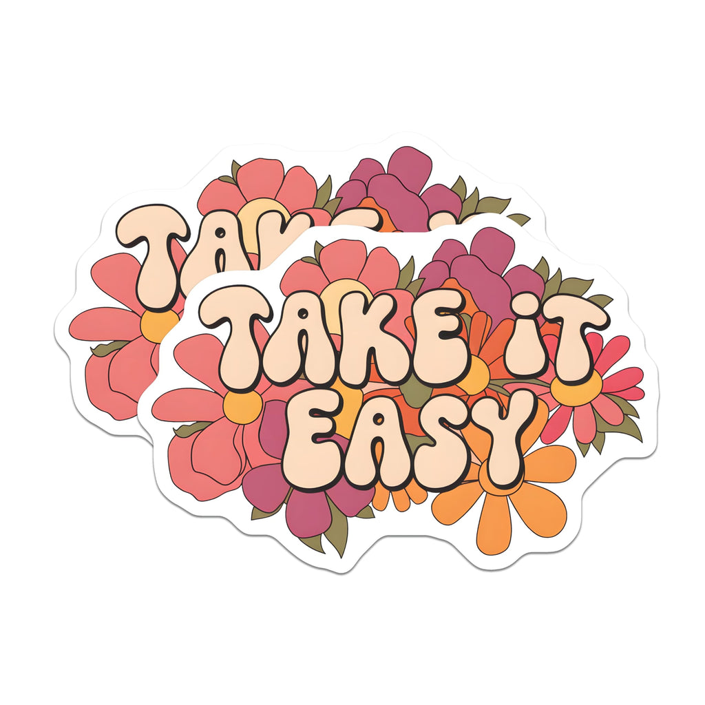 (2 Pack) Take it Easy Magnets - Floral Groovy Magnets - Positive Vibes Fridge Magnets - 5" On Longest Side - Premium Magnet - for Cars, Refrigerators, Toolboxes, Lockers - Made in USA - MAG18173