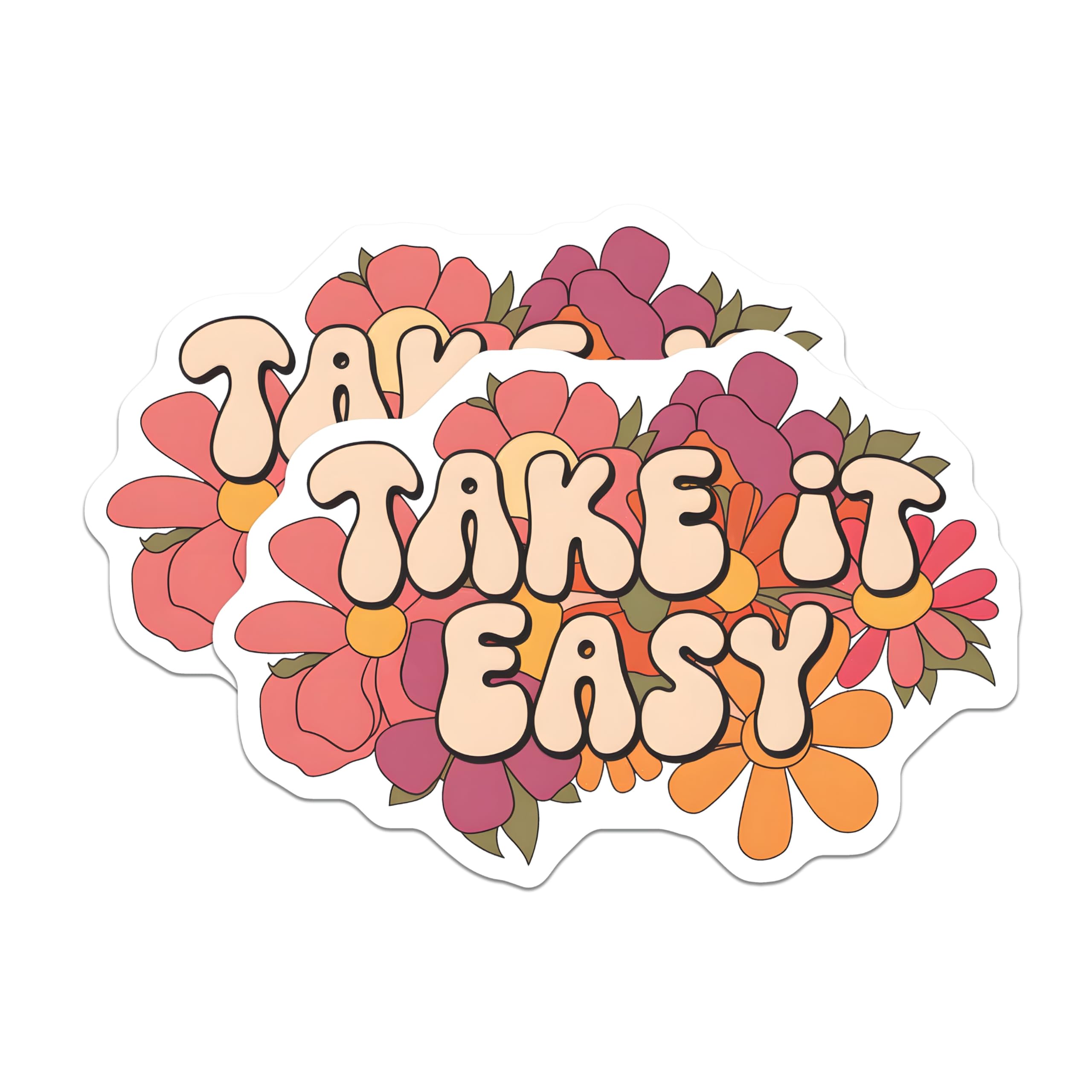 (2 Pack) Take it Easy Magnets - Floral Groovy Magnets - Positive Vibes Fridge Magnets - 5" On Longest Side - Premium Magnet - for Cars, Refrigerators, Toolboxes, Lockers - Made in USA - MAG18173