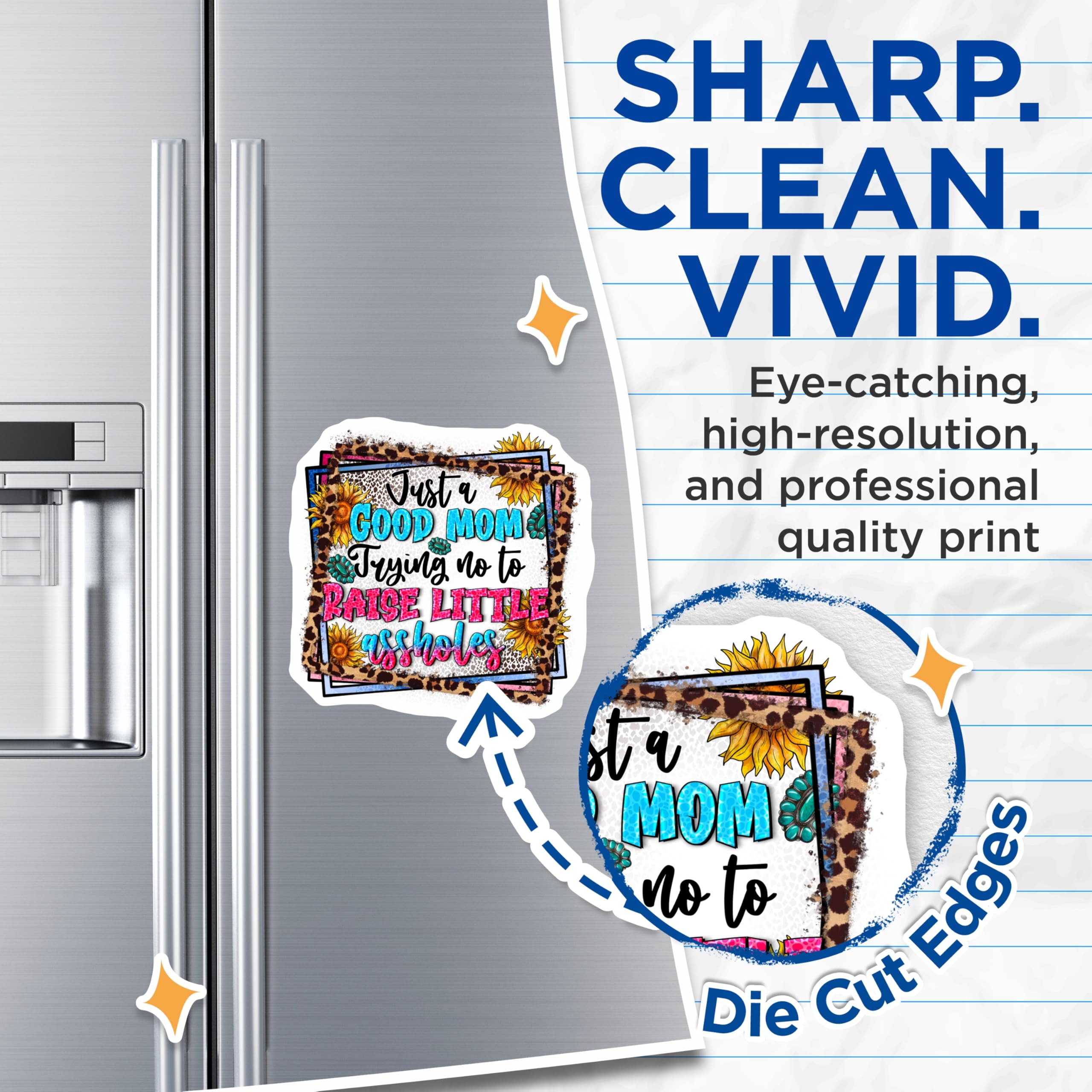 (2 Pack) Sarcastic Mom Magnets - Funny Mom Life Humor - Leopard Sunflower Western Style - Fridge Locker Decor - 5 Inches On Longest Side - Thick Durable Magnet - Made in USA - MAG26594