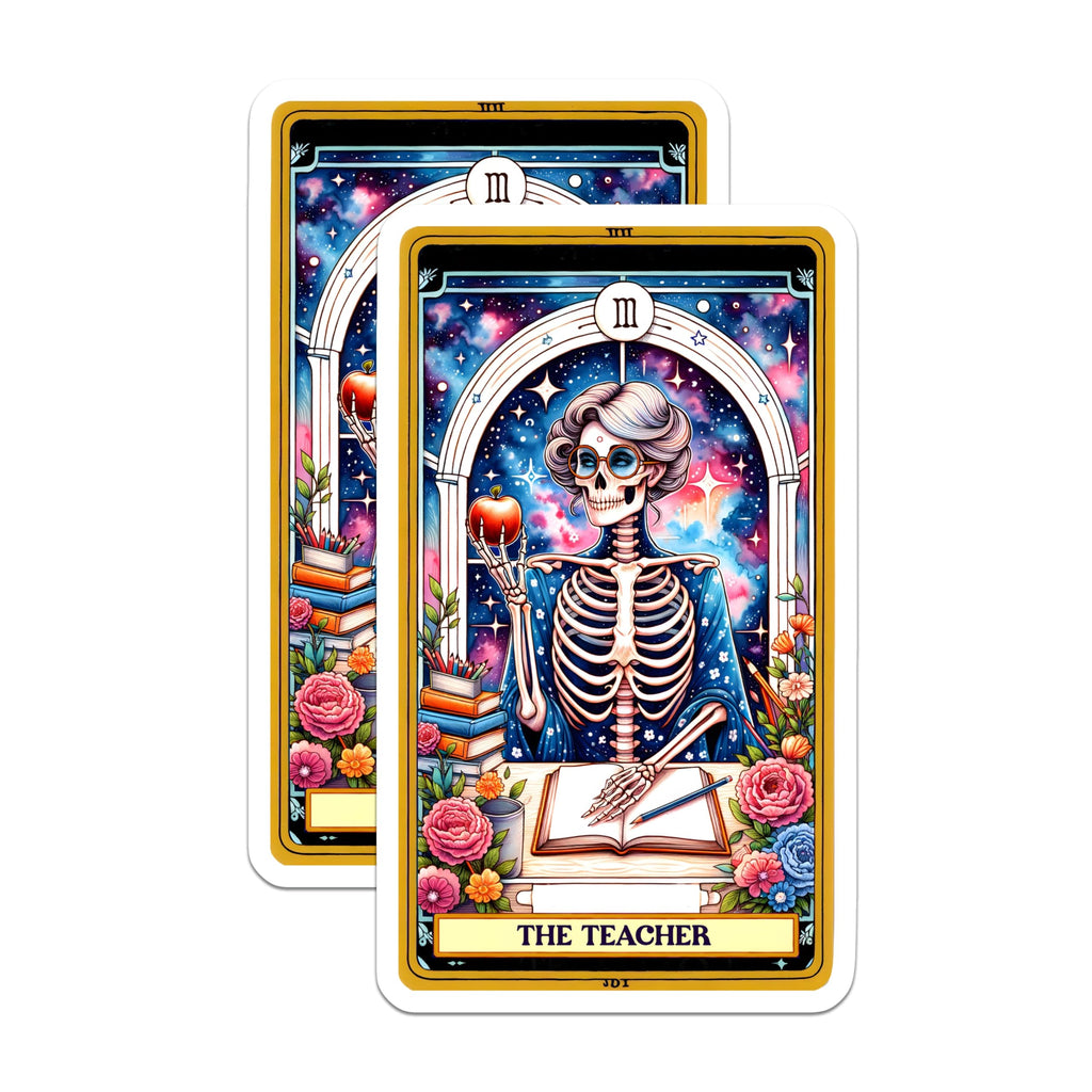 (2 Pack) Teacher Skeleton Magnets - Mystical Tarot Card Educator - Cosmic Celestial Academic Decor - 5 Inches On Longest Side - Thick Durable Magnet - Made in USA - MAG22924