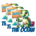 (3 Pack) Respect The Ocean Decals - Cute Turtle Decal - Sea Life Decal - 3 Inches On Longest Side - Easy Peel & Apply - Made in USA - 3MCS6720