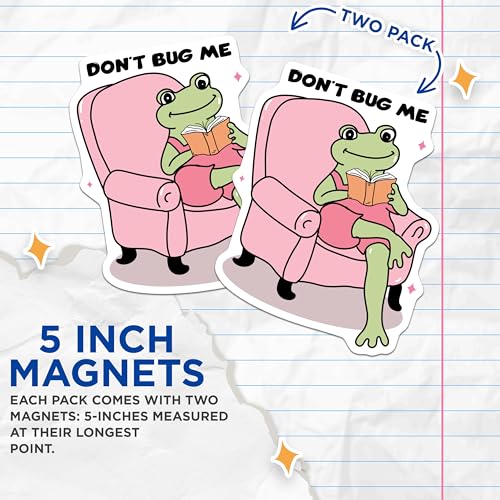 (2 Pack) Funny Frog Reading Magnets - Cute Animal Art - Quirky Home Decor Magnets - 5" On Longest Side - for Cars, Fridges, Toolboxes - Made in USA - MAG7050