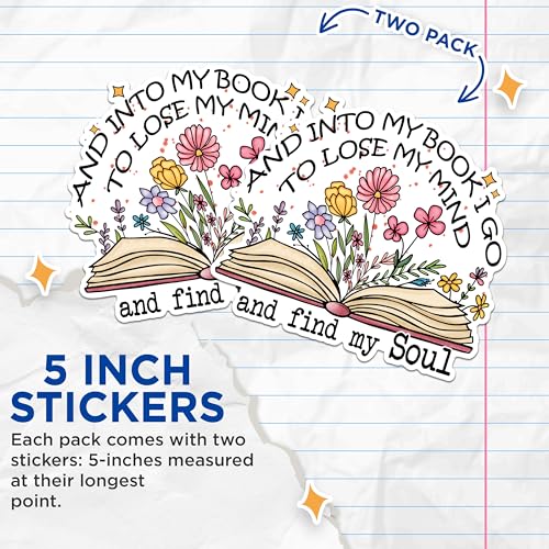 (2 Pack) Book Lover Stickers - Reading Inspiration Stickers - Literary Quotes Stickers - 5" On Longest Side - Sticks to Any Smooth Flat Surface - Made in USA - BMCS2917