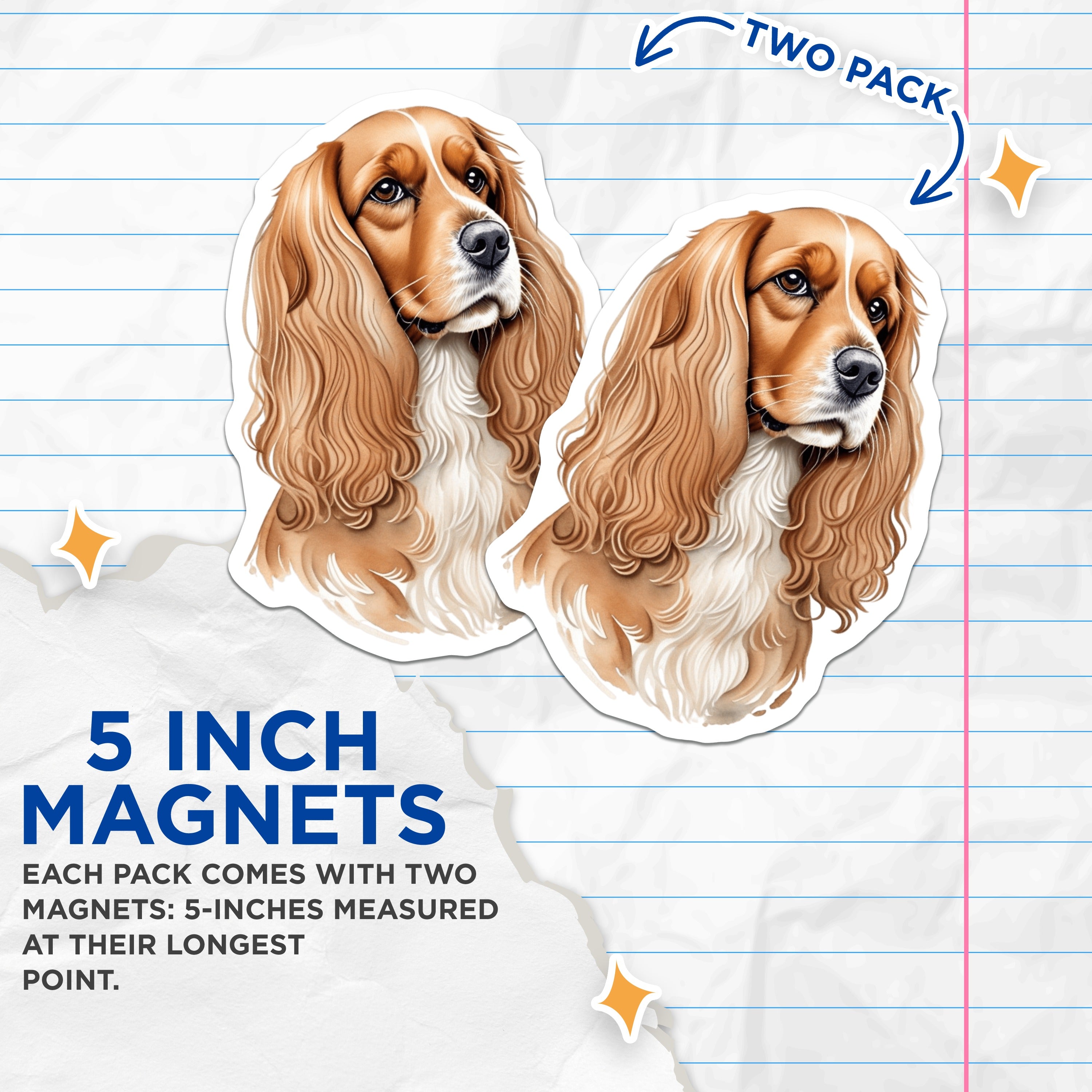 (2 Pack) Cocker Spaniel Magnets - Watercolor Dog Art - Pet Lover Accessories - 5 Inches On Longest Side - Thick Durable Magnet - Made in USA - MAG39653