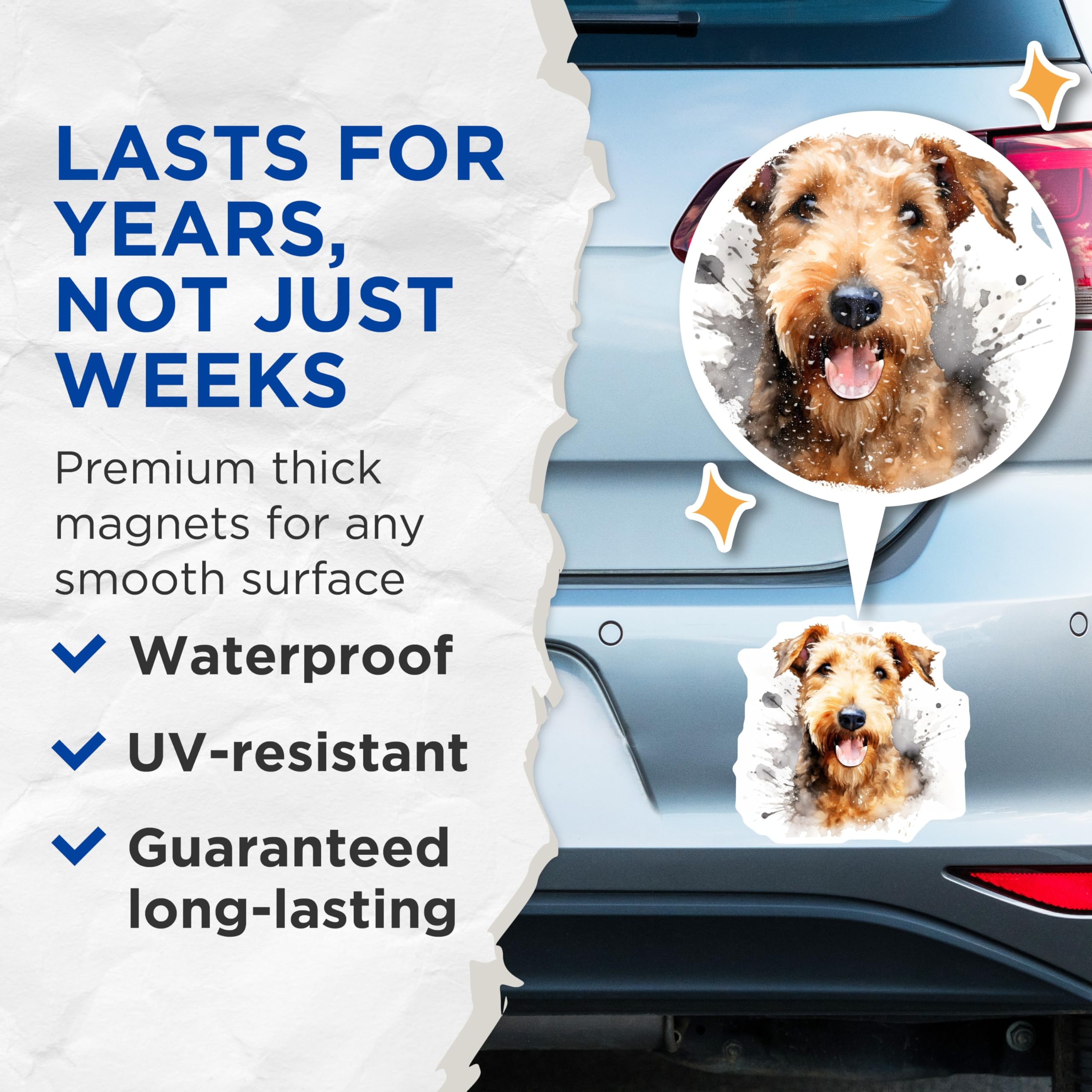 (2 Pack) Airedale Terrier Magnets - Watercolor Dog Decor - Pet Lover Collectibles - 5 Inches On Longest Side - Thick Durable Magnet - Made in USA - MAG28102