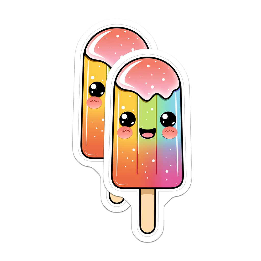 (2 Pack) Kawaii Popsicle Magnets - Cute Ice Pop Refrigerator Decor - Rainbow Summer Sweet Treat for Fridge or Locker - 5 Inches On Longest Side - Thick Durable Magnet - Made in USA - MAG36588