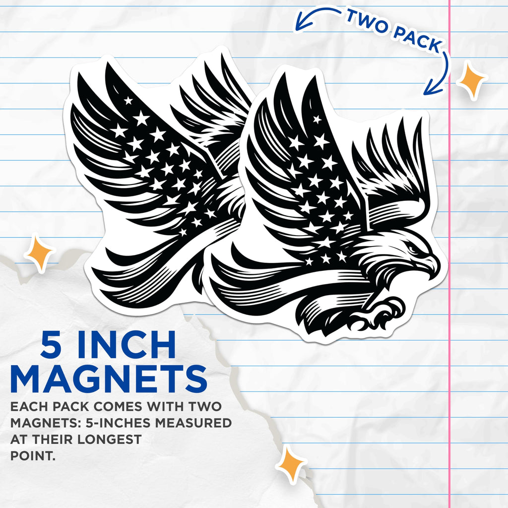 (2 Pack) American Eagle Magnets - Patriotic Decor - USA Flag Magnet - 5" On Longest Side - Premium Magnet - for Cars, Refrigerators, Toolboxes, Lockers - Made in USA - MAG16517