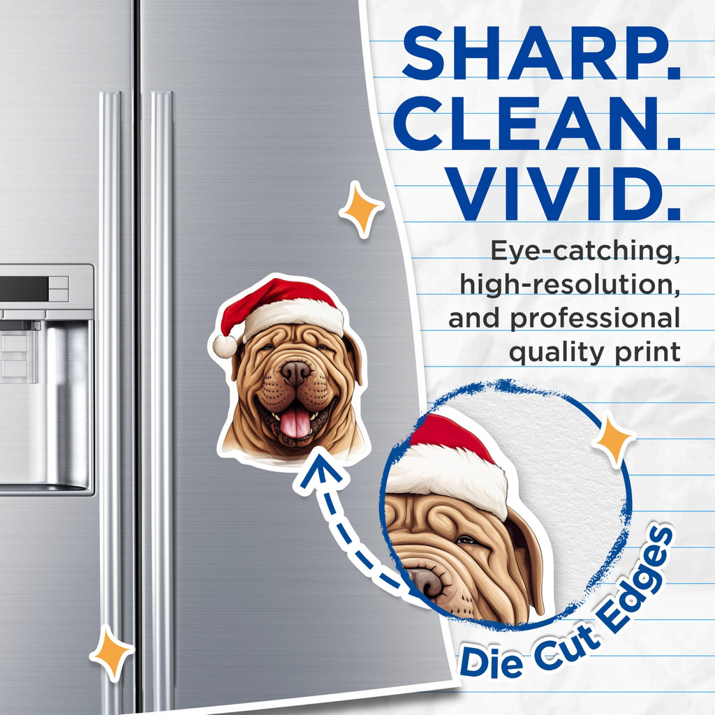 (2 Pack) Christmas Dog Magnets - Shar Pei Santa Hat Magnets - Festive Holiday Pet Decor - Animal Lover - 5 Inches On Longest Side - Thick Durable Magnet - Made in USA - MAG27585