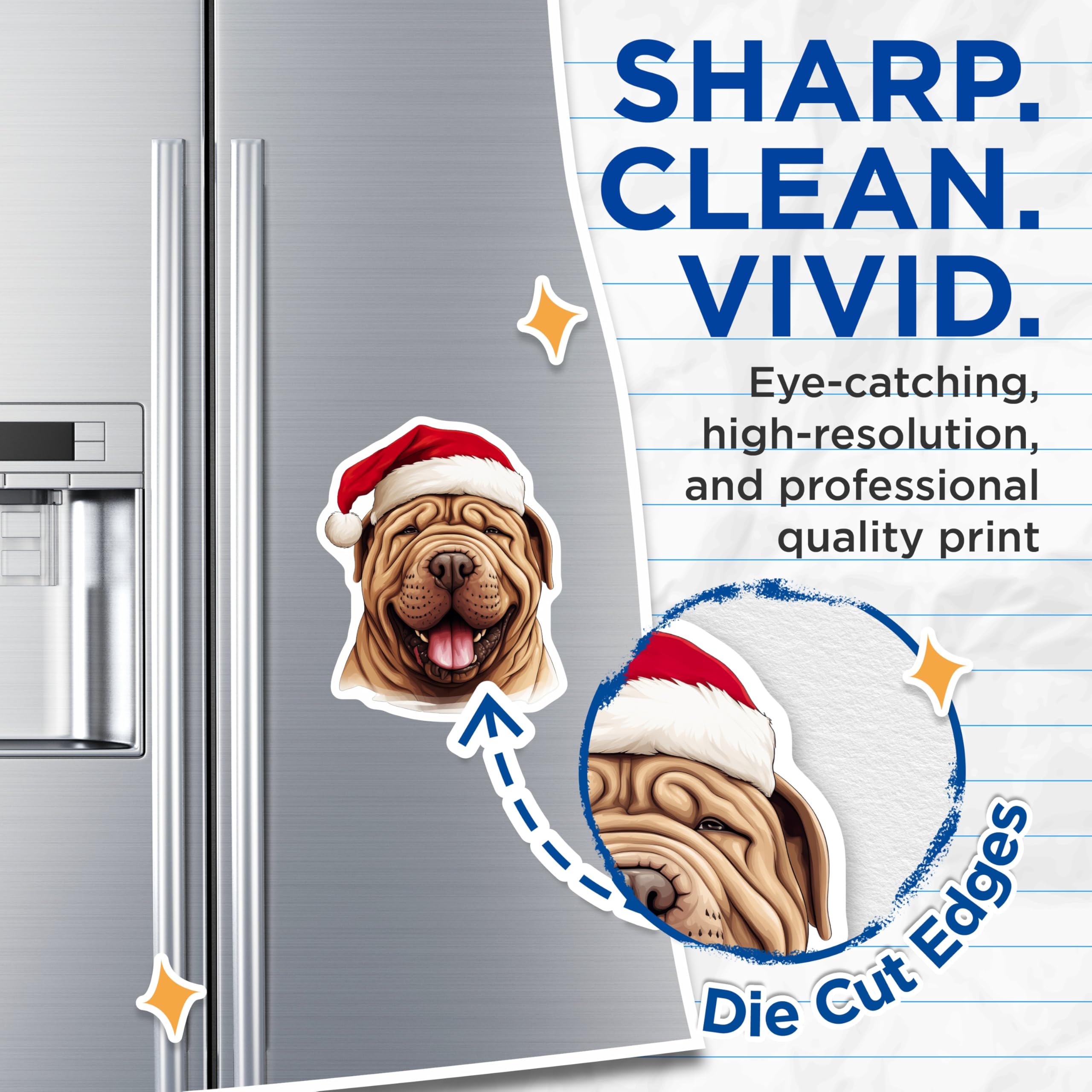 (2 Pack) Christmas Dog Magnets - Shar Pei Santa Hat Magnets - Festive Holiday Pet Decor - Animal Lover - 5 Inches On Longest Side - Thick Durable Magnet - Made in USA - MAG27585
