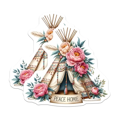 (2 Pack) Peace Home Stickers - Bohemian Home Decor - 5" On Longest Side - Sticks to Smooth Flat Surfaces - Made in USA - BMCS8861 - BMCS8861