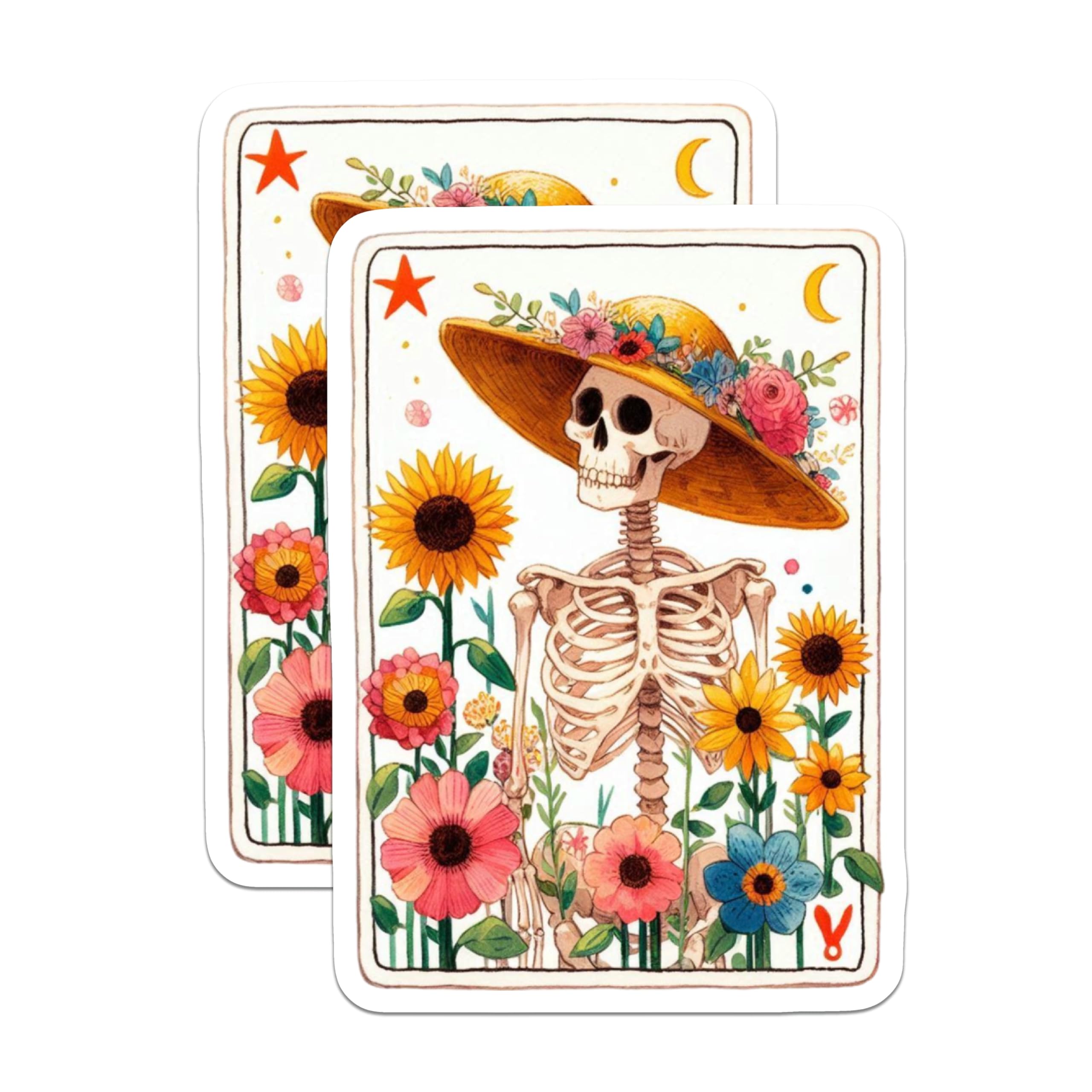 (2 Pack) Floral Skeleton Skull Magnets - Day of the Dead Inspired Art - Whimsical Botanical Fridge Decor - 5 Inches On Longest Side - Thick Durable Magnet - Made in USA - MAG21737
