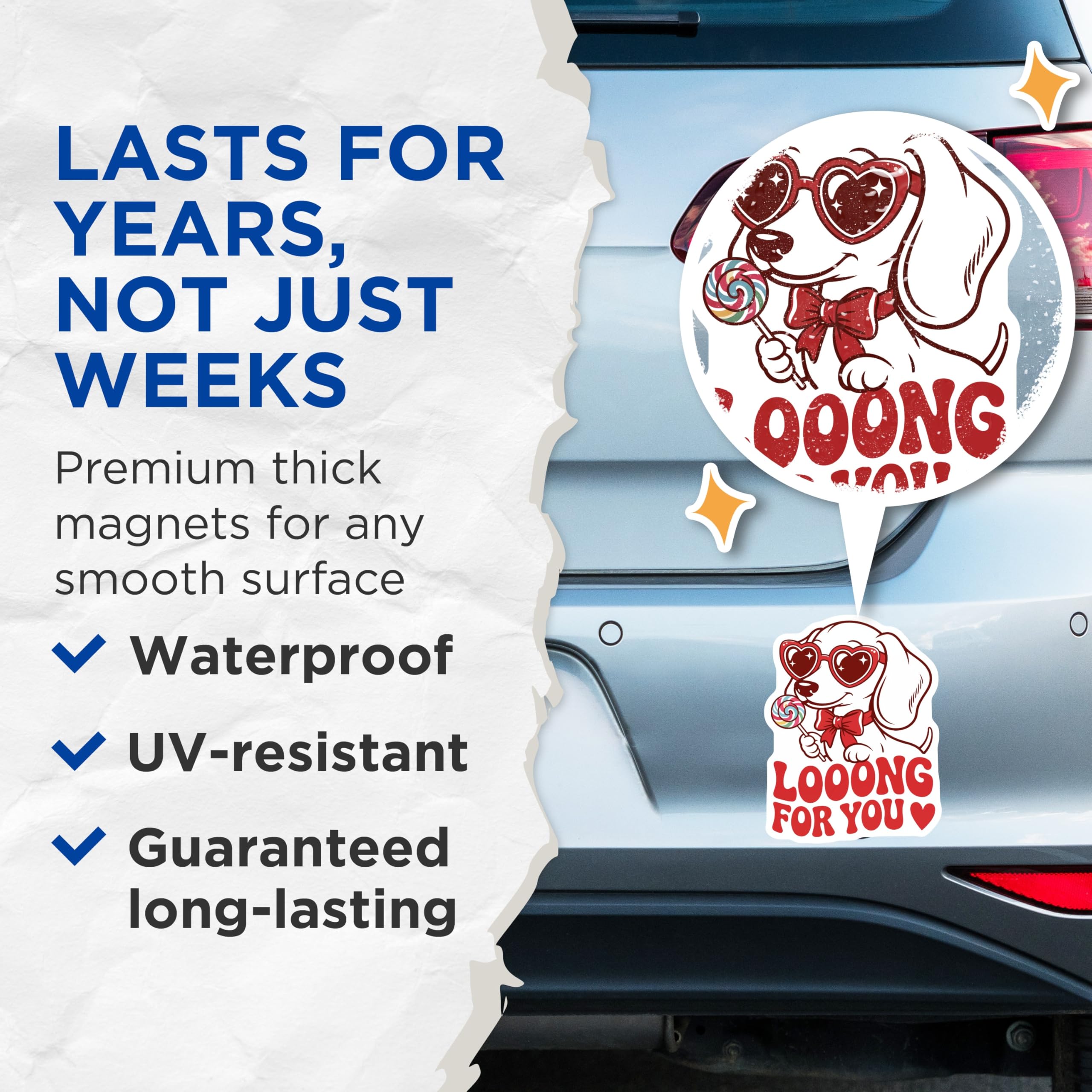 (2 Pack) Puppy Love Magnets - Longing for You Dog Art - Heart Glasses Lollipop Pup Decor - 5 Inches On Longest Side - Thick Durable Magnet - Made in USA - MAG22194