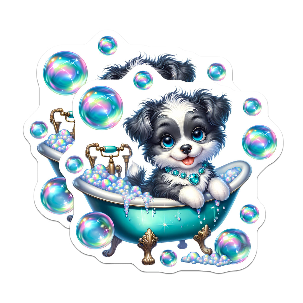(2 Pack) Adorable Dog Design Magnet - Rainbow Bubbles Decor - 5" On Longest Side - Sticks to Smooth Flat Surfaces - Made in USA - MAG9427