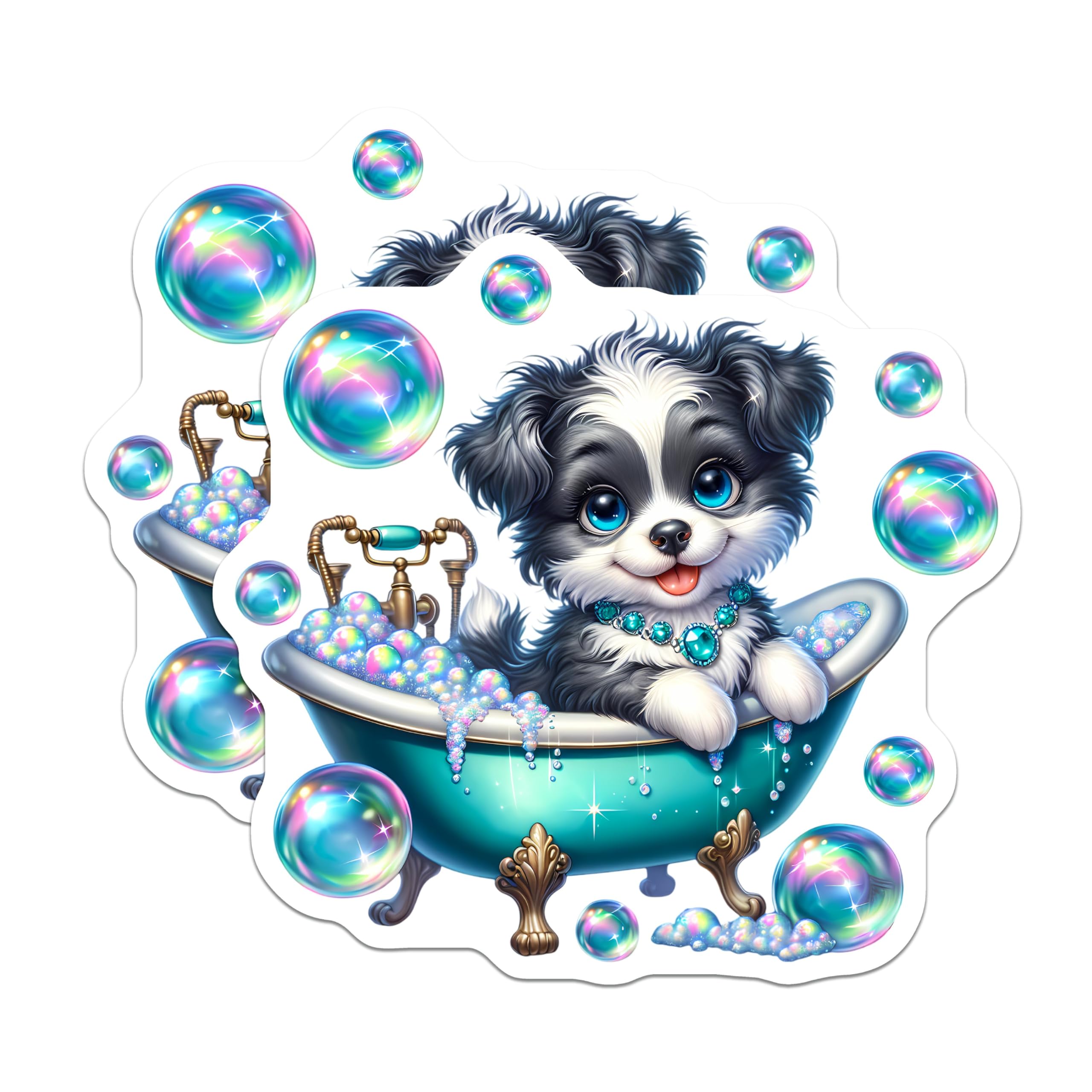 (2 Pack) Adorable Dog Design Magnet - Rainbow Bubbles Decor - 5" On Longest Side - Sticks to Smooth Flat Surfaces - Made in USA - MAG9427
