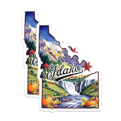 (2 Pack) Idaho Travel Stickers - Scenic State Stickers - Nature Landscape Stickers - 5" On Longest Side - Sticks to Smooth Flat Surfaces - Made in USA - BMCS6310