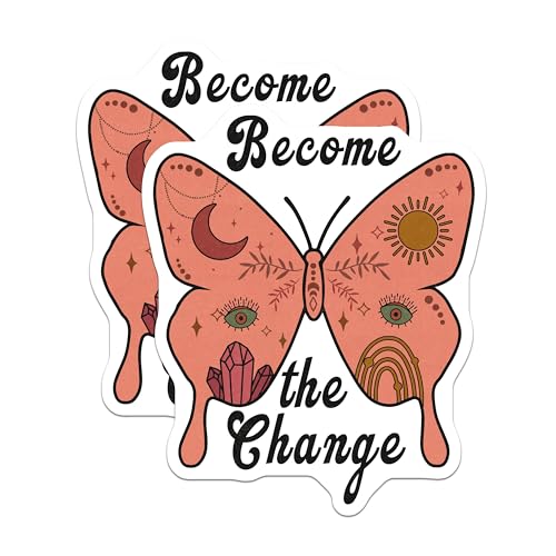(2 Pack) Become The Change Stickers - Inspirational Butterfly - Motivational Quote - 5" On Longest Side - Sticks to Smooth Flat Surfaces - Made in USA - BMCS4167