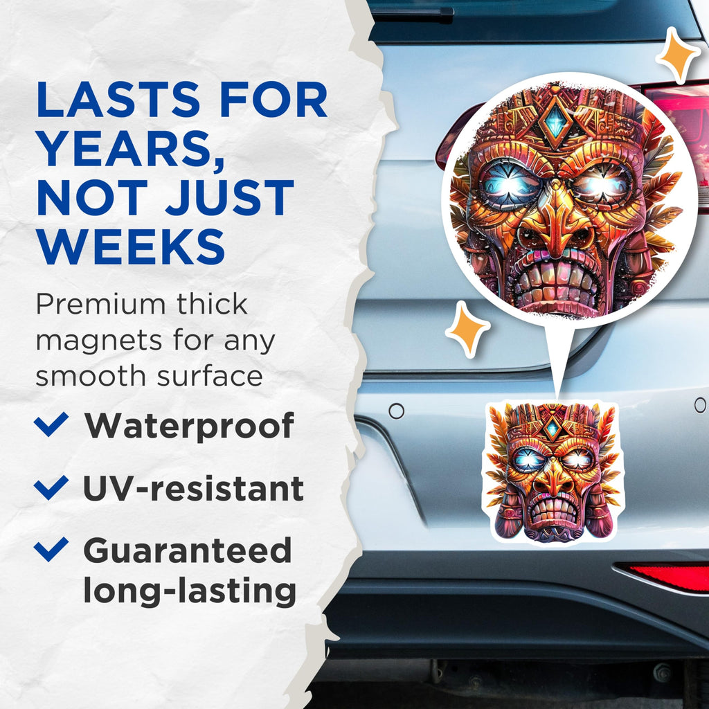 (2 Pack) Tiki Mask Magnets - Tribal Art Decor - Refrigerator Display - 5 Inches On Longest Side - Thick Durable Magnet - Made in USA - MAG22705
