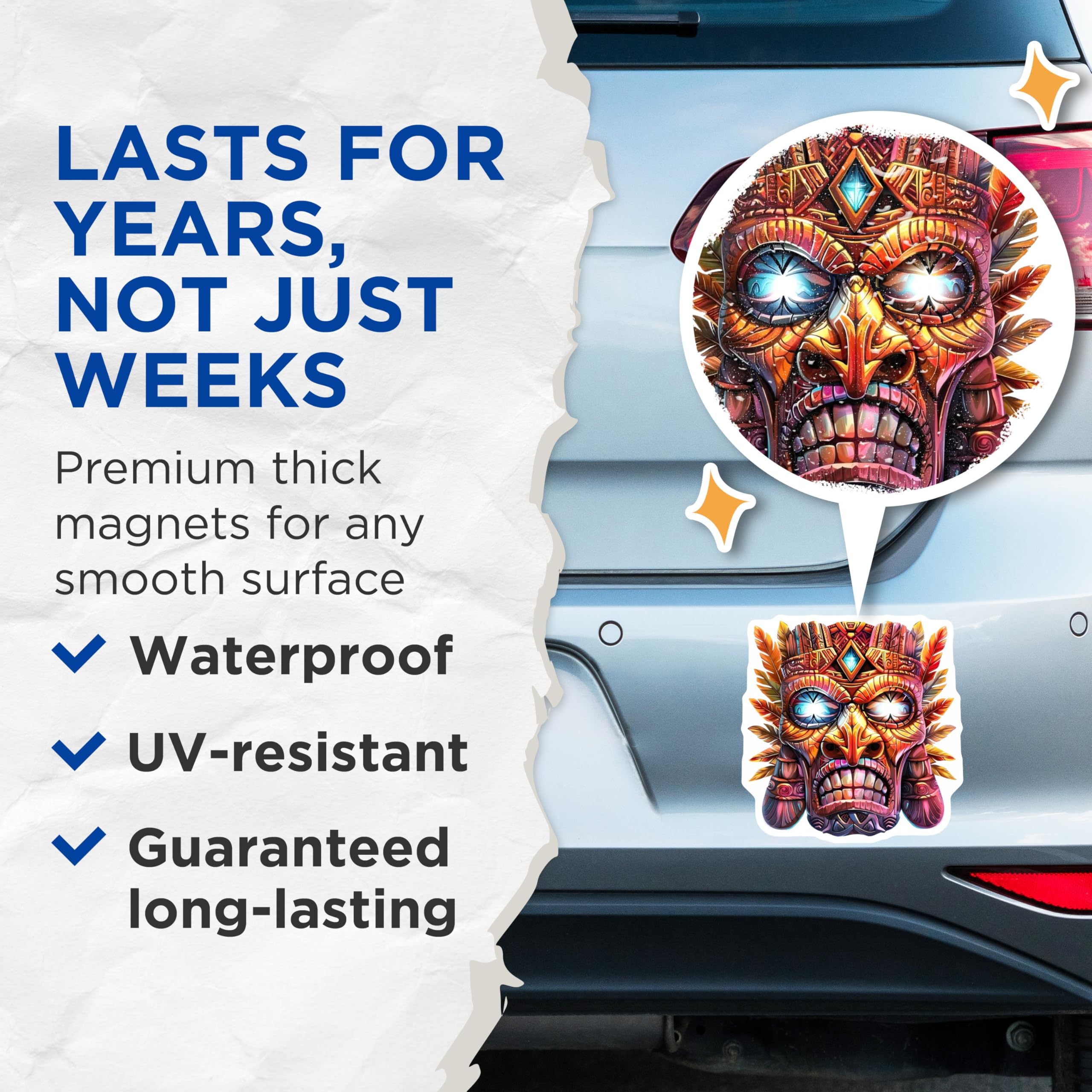 (2 Pack) Tiki Mask Magnets - Tribal Art Decor - Refrigerator Display - 5 Inches On Longest Side - Thick Durable Magnet - Made in USA - MAG22705