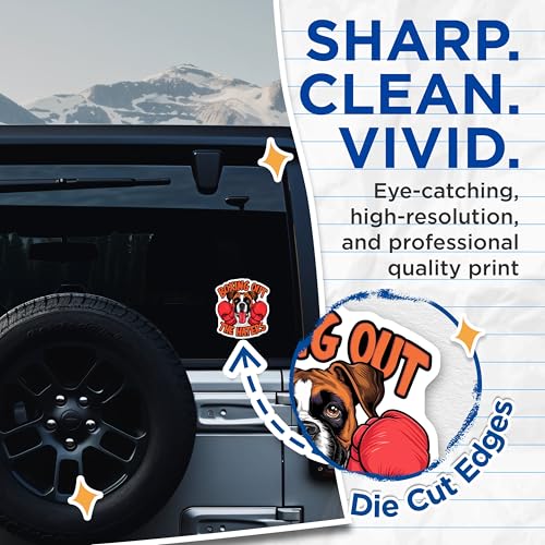 (2 Pack) Dog Boxing Stickers - Motivational Quote - Fun Dog Lover Gift - 5" On Longest Side - Sticks to Smooth Flat Surfaces - Made in USA - BMCS8530